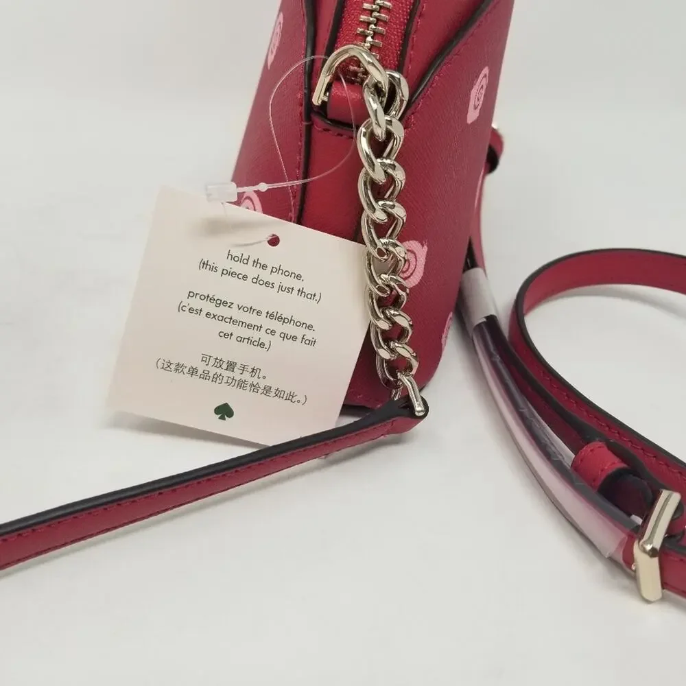 Kate Spade NEW Red Multi Dome Crossbody‎ Chain and Leather Zipper Closer Purse
